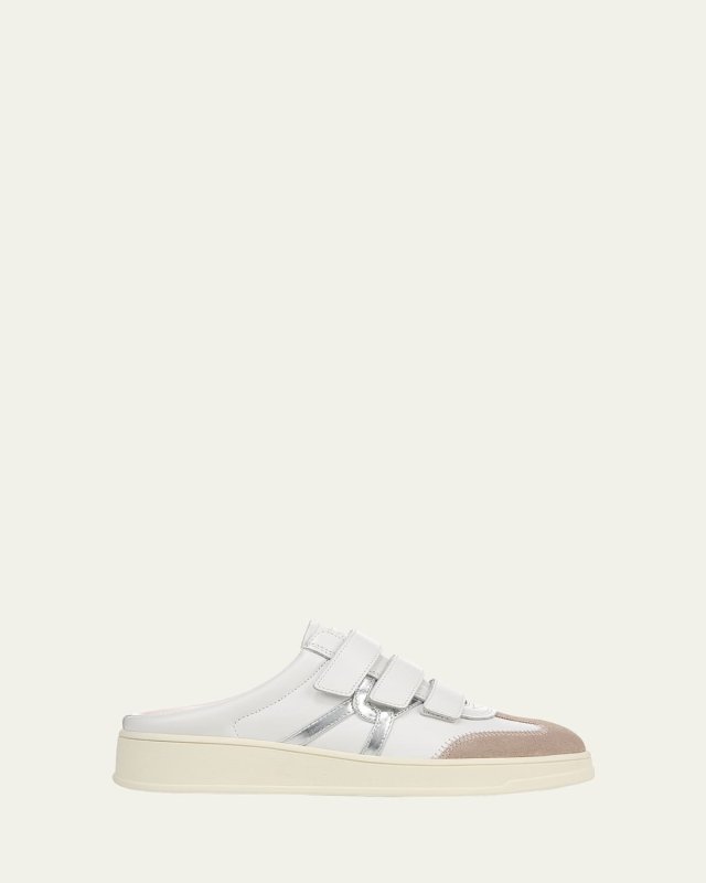 Reagan Mixed Leather Triple-Grip Sneaker Mules